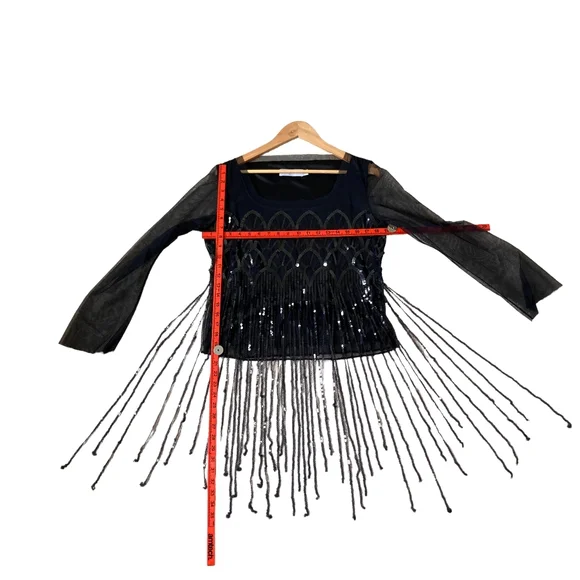 Pre-loved designer Luis Civit Women's Black Sequins Mesh Blouse UK Size 16 - Picture 16 of 17